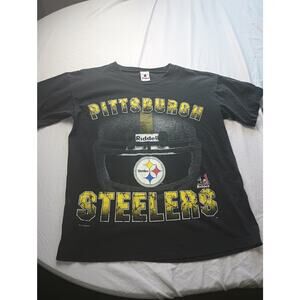 Vtg Pittsburgh Steelers Riddell Black T-Shirt 1996 Single Stitch Helmet Large